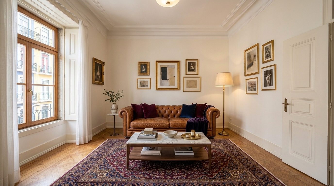 A mesma sala redecorada em estilo Clássico Moderno